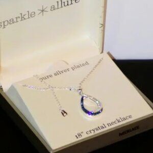 New $60 Tag Sparkle Allure Silver Plated Crystal Open Teardrop Pendant Necklace